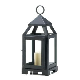 Courtyard Promenade Contemporary Simple Yet Elegant Candle Lantern (Color: Black, size: 9 inches)