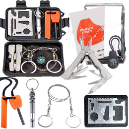 Camping Hiking Outdoor Emergency Survival Kit (Color: Black A, Type: Survival Kit)